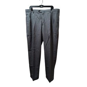 Lands' End Wool Dress Pants Men's 38x32 Gray Pleated Tailored Fit Lightweight